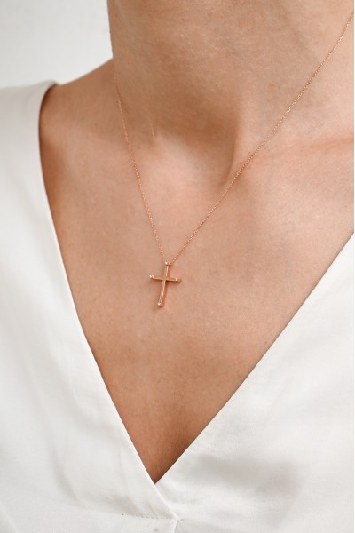 Σετ Σταυρός με Αλυσίδα Ροζ Χρυσός 14Κ Minimal 7001