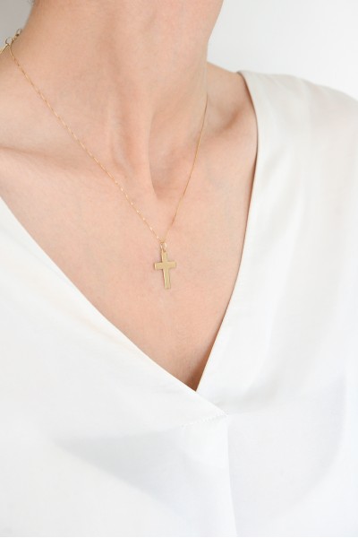 Σετ Σταυρός με Αλυσίδα Χρυσός 14Κ Λουστρέ