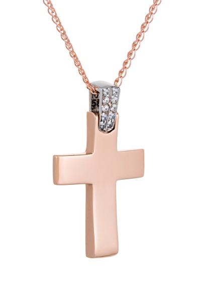 Σετ Σταυρός με Αλυσίδα Ροζ Χρυσός 14Κ Fashion 3314