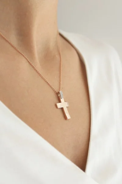 Σετ Σταυρός με Αλυσίδα Ροζ Χρυσός 14Κ Fashion 3314