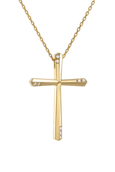 Σετ Σταυρός με Αλυσίδα Χρυσός 14Κ Minimal Πετράτος 6477