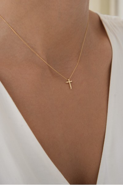 Κολιέ Χρυσό 14Κ Σταυρός Λουστρέ