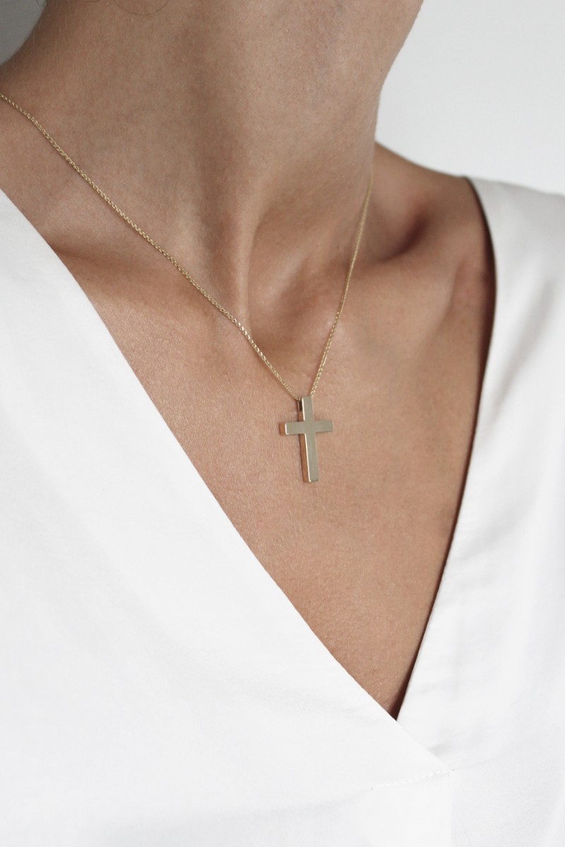 Σταυρός Βάπτισης Χρυσός 14Κ Minimal Διπλής Όψης 5815