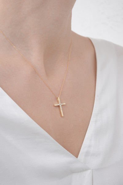 Σετ Σταυρός με Αλυσίδα Χρυσός 14Κ Minimal 6086