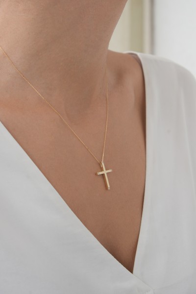 Σετ Σταυρός με Αλυσίδα Χρυσός 14Κ Μασίφ Minimal 6476