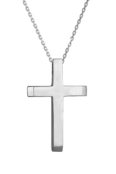 Σετ Σταυρός με Αλυσίδα Λευκόχρυσος 14Κ Λουστρέ 6029