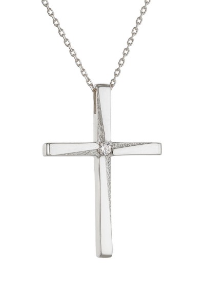 Σετ Σταυρός με Αλυσίδα Λευκόχρυσος 14Κ Λουστρέ 6355