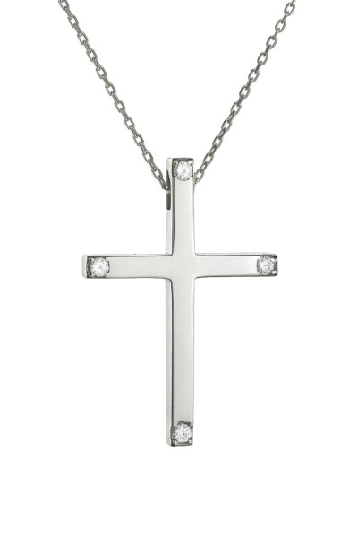Σετ Σταυρός με Αλυσίδα Λευκόχρυσος 14Κ Μασίφ Minimal 6506