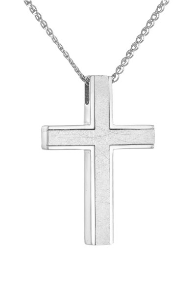 Σταυρός Βάπτισης Λευκόχρυσος 14Κ Minimal Διπλής Όψης 6990