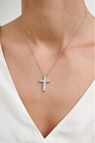 Σταυρός Βάπτισης Λευκόχρυσος 14Κ Minimal Διπλής Όψης 6990