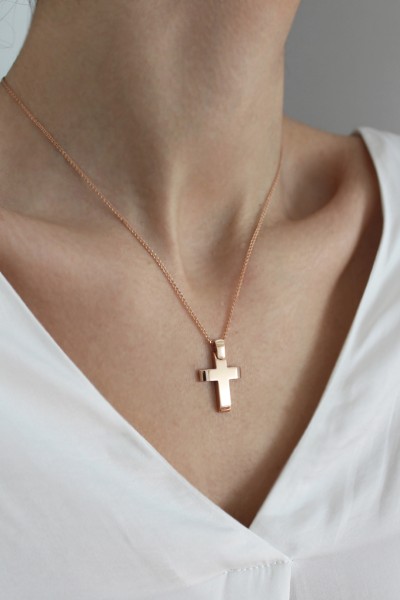 Σετ Σταυρός με Αλυσίδα Ροζ Χρυσός 14Κ Λουστρέ 4335