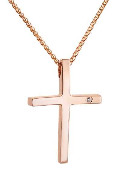 Σετ Σταυρός με Αλυσίδα Ροζ Χρυσός 14Κ Λουστρέ 5811