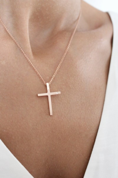 Σετ Σταυρός με Αλυσίδα Ροζ Χρυσός 14Κ Λουστρέ 5811