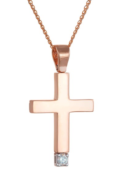 Σετ Σταυρός με Αλυσίδα Ροζ Χρυσός 14Κ Πέτρα Chic 6375