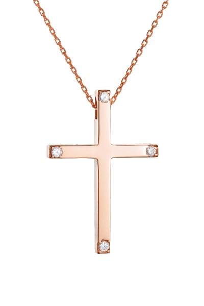 Σετ Σταυρός με Αλυσίδα Ροζ Χρυσός 14Κ Μασίφ Minimal 6507