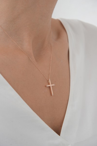Σετ Σταυρός με Αλυσίδα Ροζ Χρυσός 14Κ Μασίφ Minimal 6507