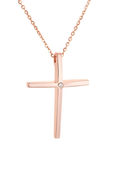 Σετ Σταυρός με Αλυσίδα Ροζ Χρυσός 14Κ Minimal 6991
