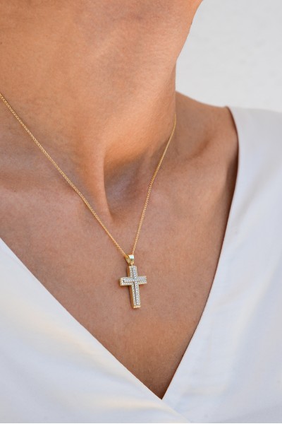 Σταυρός Βάπτισης Χρυσός 14Κ Πετράτος Διπλής Όψης 5767