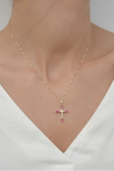Κρεμαστό Χρυσό 14Κ Red Selection Cross