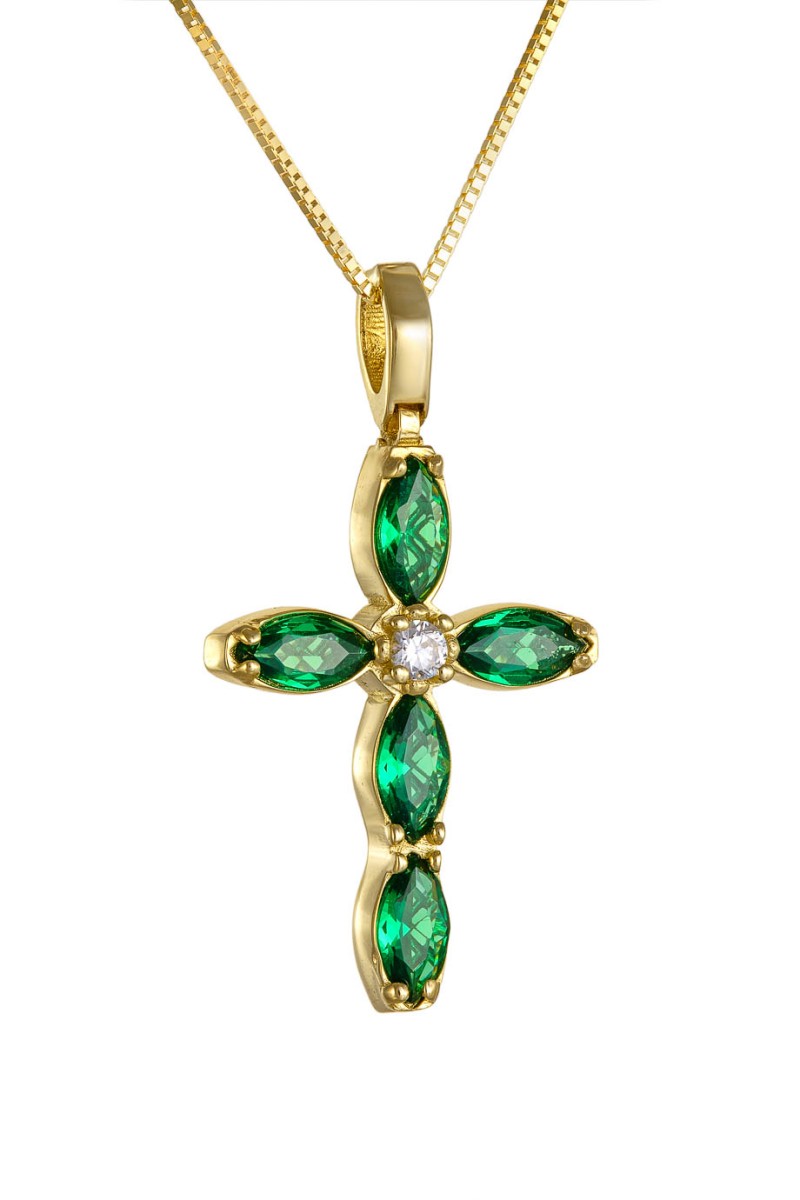 Κρεμαστό Χρυσό 14Κ Emerald Selection Cross