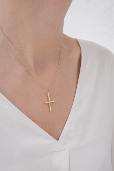 Σταυρός Βάπτισης Χρυσός 14Κ Πετράτος Διπλής Όψης 6343