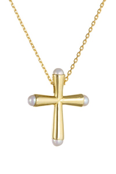 Κολιέ Χρυσό 14Κ Σταυρός Μαργαριτάρια