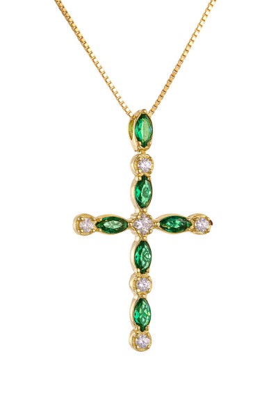 Κρεμαστό Χρυσό 14Κ Emerald Selection Cross