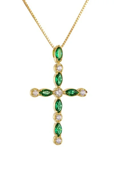Κρεμαστό Χρυσό 14Κ Emerald Selection Cross
