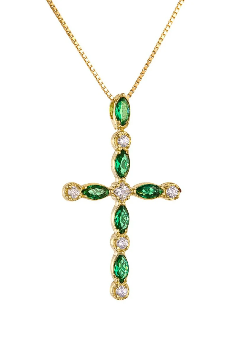 Κρεμαστό Χρυσό 14Κ Emerald Selection Cross