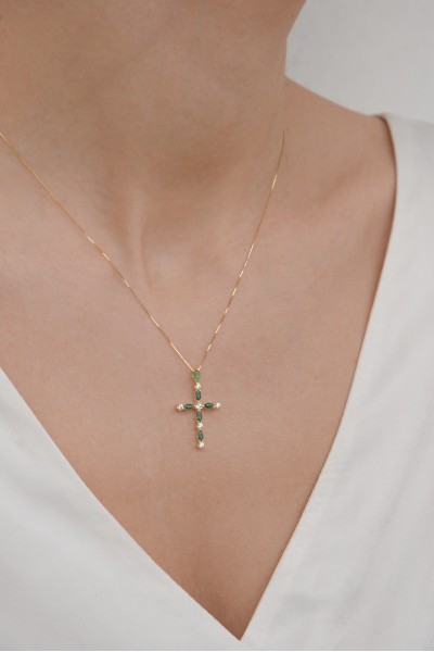 Κρεμαστό Χρυσό 14Κ Emerald Selection Cross