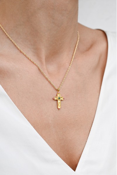Σετ Σταυρός με Αλυσίδα Χρυσός 14Κ Βυζαντινός Διπλής Όψης 7022