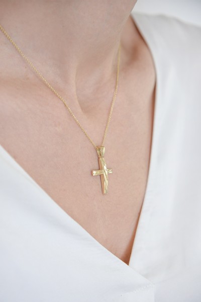 Σταυρός Βάπτισης Χρυσός 14Κ Wavy Λουστρέ 5108