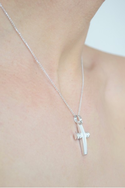 Σταυρός Βάπτισης Λευκόχρυσος 14Κ Χειροποίητος 1701