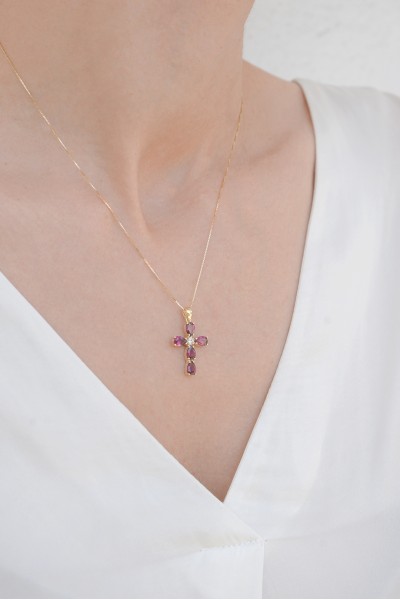 Κρεμαστό Χρυσό 14Κ Σταυρός Ροδολίτης 2,6Ct 6288