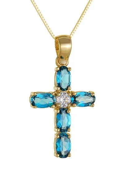 Κρεμαστό Χρυσό 14Κ Σταυρός Blue Topaze 1,34Ct 6289