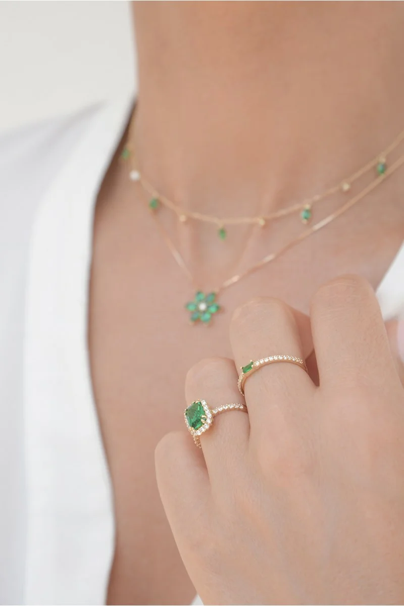 Δαχτυλίδι Χρυσό 14Κ Ροζέτα Σμαράγδι Princess 6410