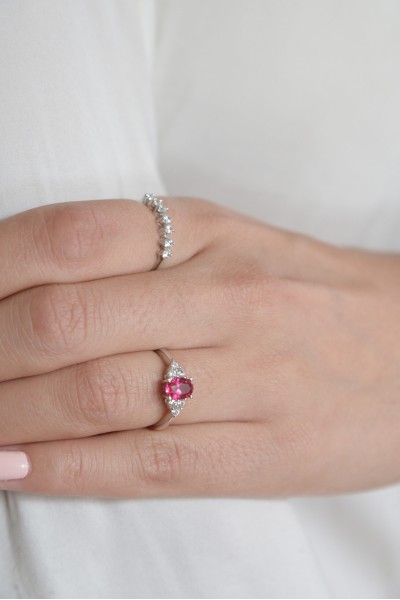 Μονόπετρο Λευκόχρυσο 14Κ Δαχτυλίδι Red Princess