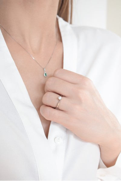 Δαχτυλίδι Λευκόχρυσο 14Κ Μονόπετρο Φλόγα