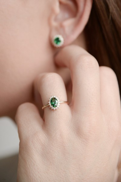 Δαχτυλίδι Χρυσό 14Κ Ροζέτα Σμαράγδι 4408