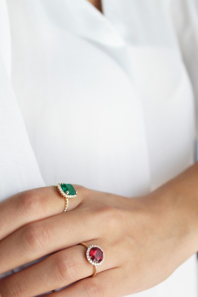 Δαχτυλίδι Χρυσό 14Κ Ροζέτα Σμαράγδι Princess 4814