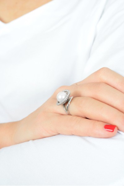 Δαχτυλίδι Λευκόχρυσο 14Κ Μαργαριτάρι Elite