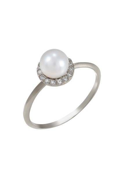 Δαχτυλίδι Λευκόχρυσο 14Κ Μαργαριτάρι Simple