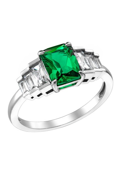 Δαχτυλίδι Λευκόχρυσο 14Κ Σμαράγδι Princess