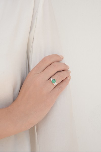 Δαχτυλίδι Λευκόχρυσο 14Κ Σμαράγδι Princess