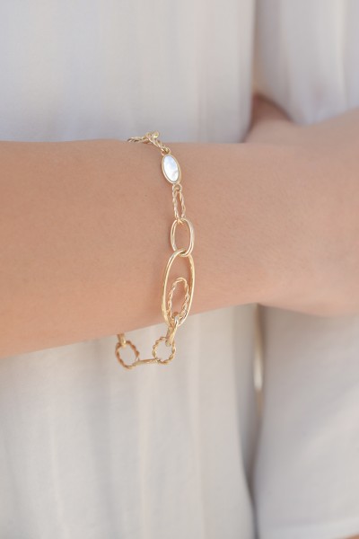 Βραχιόλι Χρυσό 14Κ Κρίκοι Mother Of Pearl