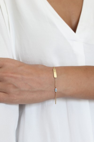 Βραχιόλι Χρυσό 9Κ Ταυτότητα Μάτι Μπλε