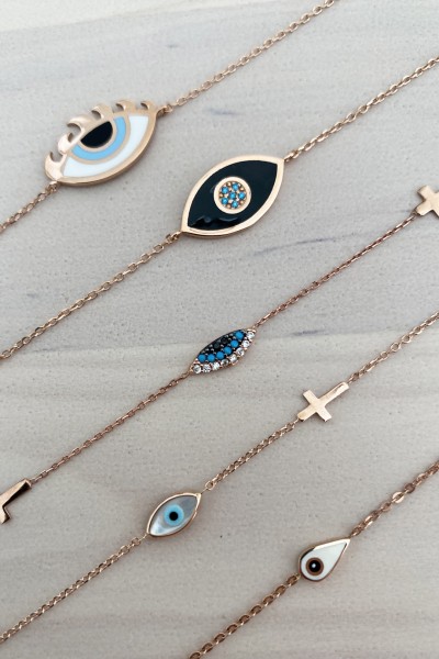 Βραχιόλι Ροζ Χρυσό 14Κ Ματάκι Σμάλτο