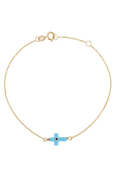 Βραχιόλι Χρυσό 14Κ Σταυρός Μάτι