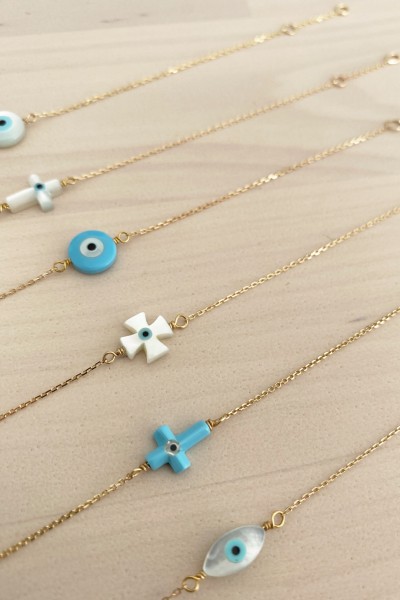 Βραχιόλι Χρυσό 14Κ Σταυρός Μάτι