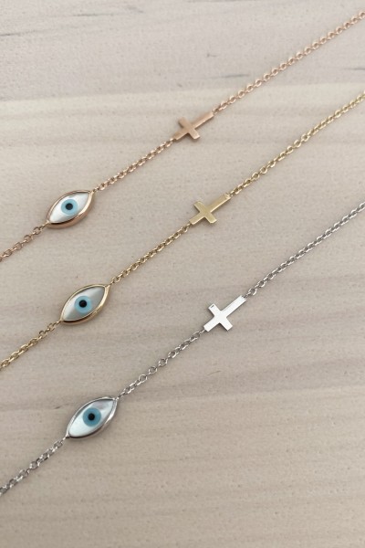 Βραχιόλι Χρυσό 14Κ Μάτι Σταυρός